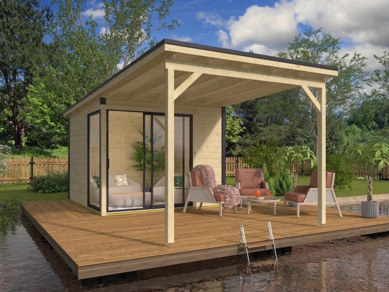 Fjordholz Gartenhaus Modell Amrum-1 mit Vordach