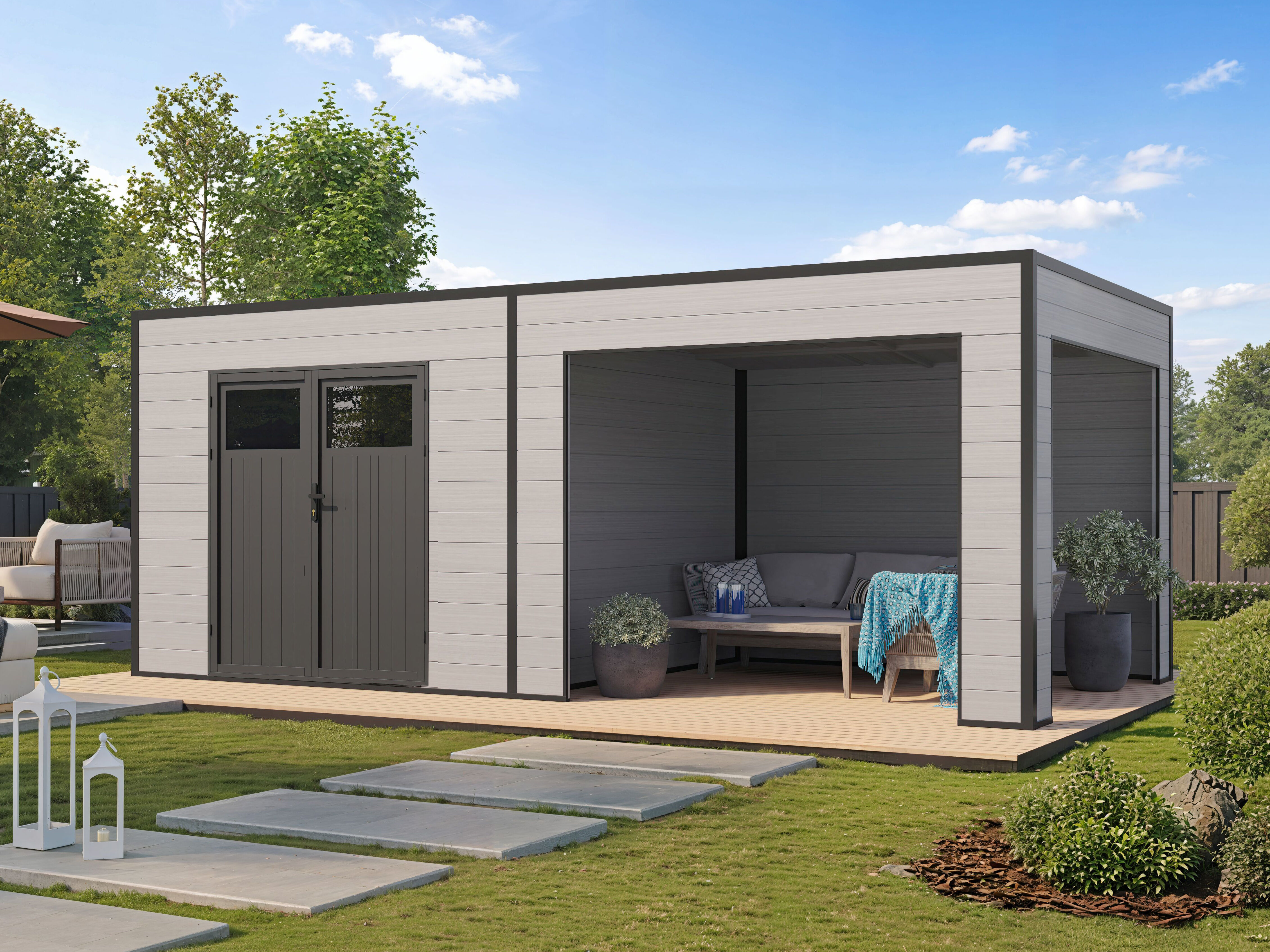 26% Rabatt ! WPC Gartenhaus Modell Cubus Lounge 16,25 m²